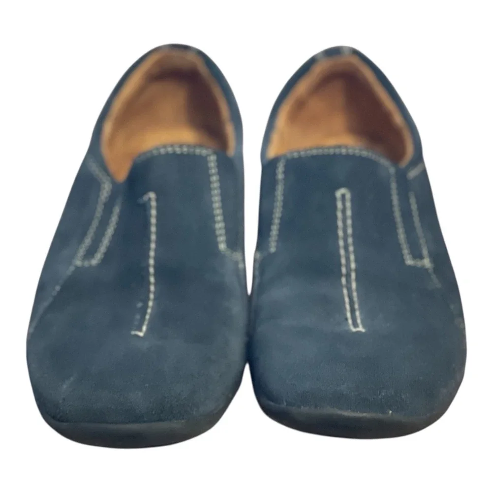 Naturalizer Womens Navy Blue Suede Slip On Loafers‎ Contrast Stitching 7.5M